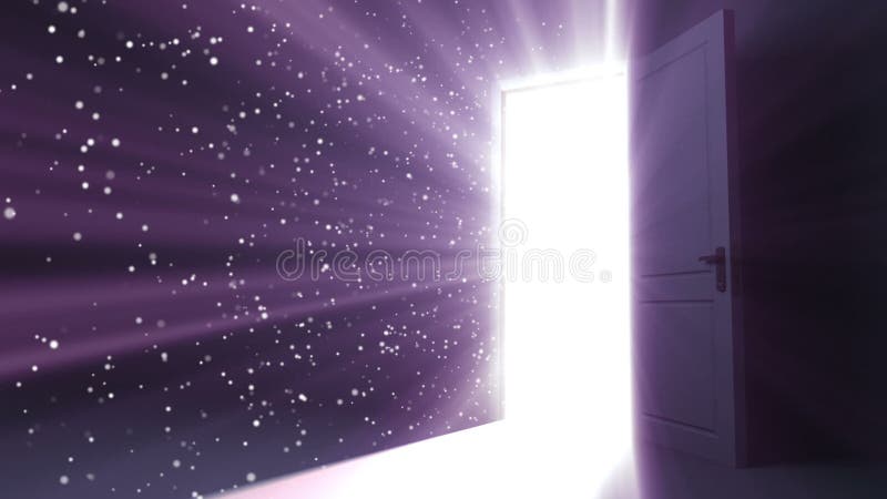 Door opening to a heaven light. Flares flying. HD 1080