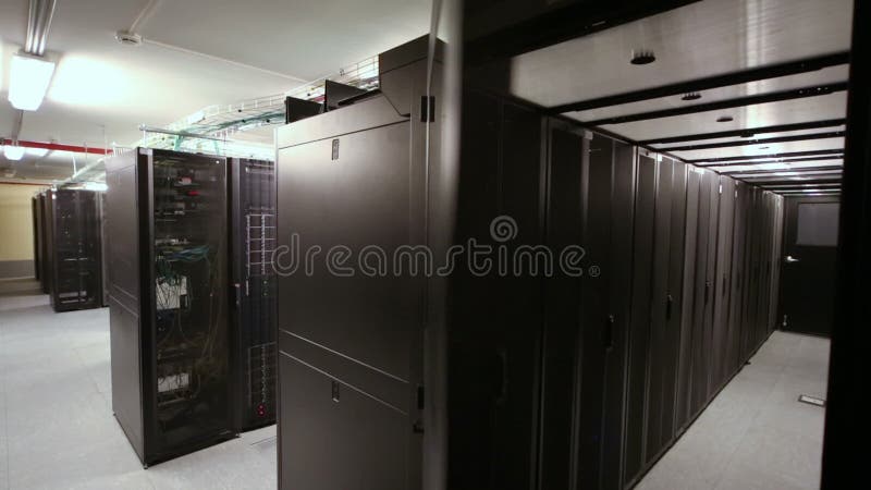 Door opens in server room with telecommunication stock video