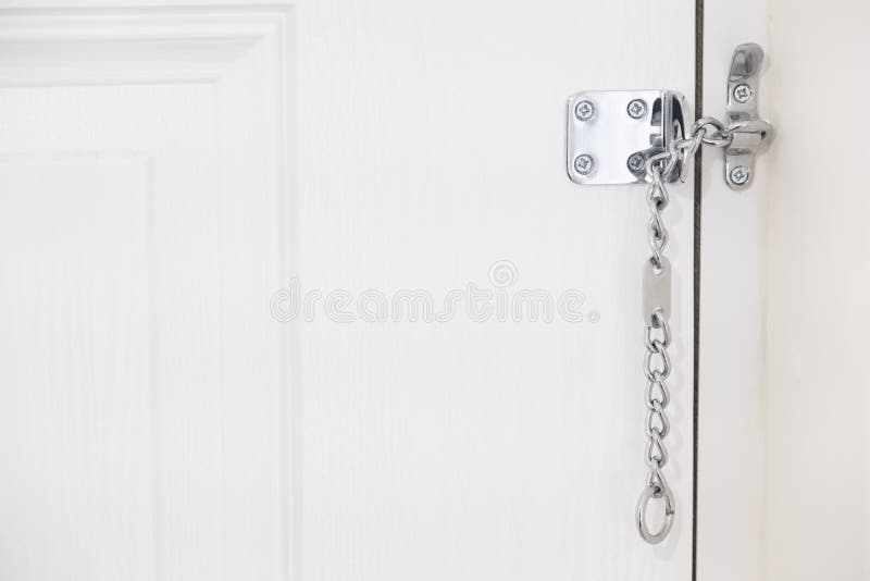 Door Security Latch Chrome Metal Chain on White House Door Stock Image Image of locker, secure