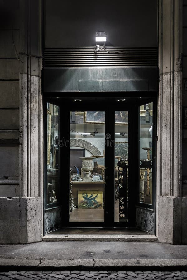 Door to an antique goods store