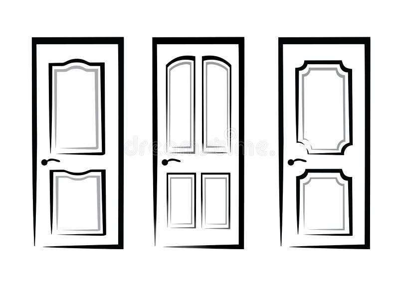 Doors collection of isolated illustration in simple black lines