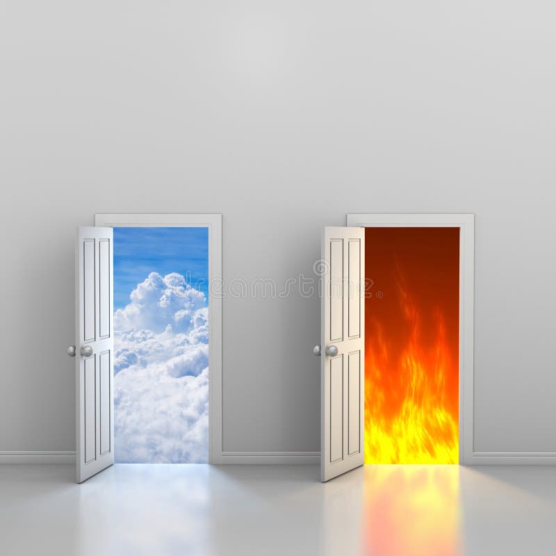 Doors to heaven and hell stock illustration. Illustration of door - 77344056