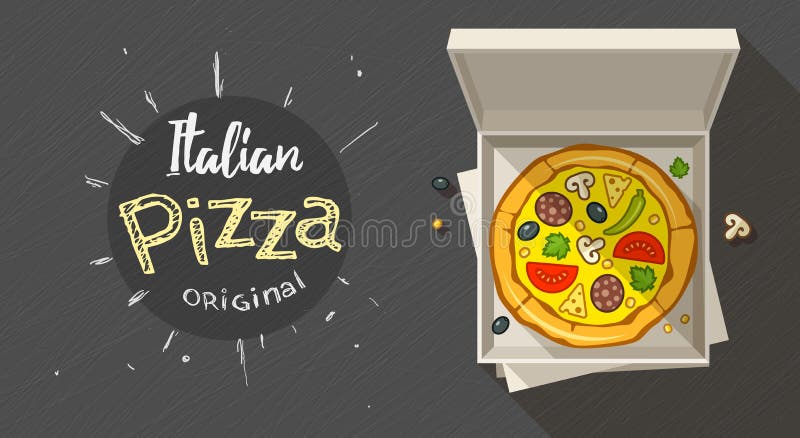 Doos met Italiaanse pizza stock illustratie Doos met Italiaanse pizza stock illustratie