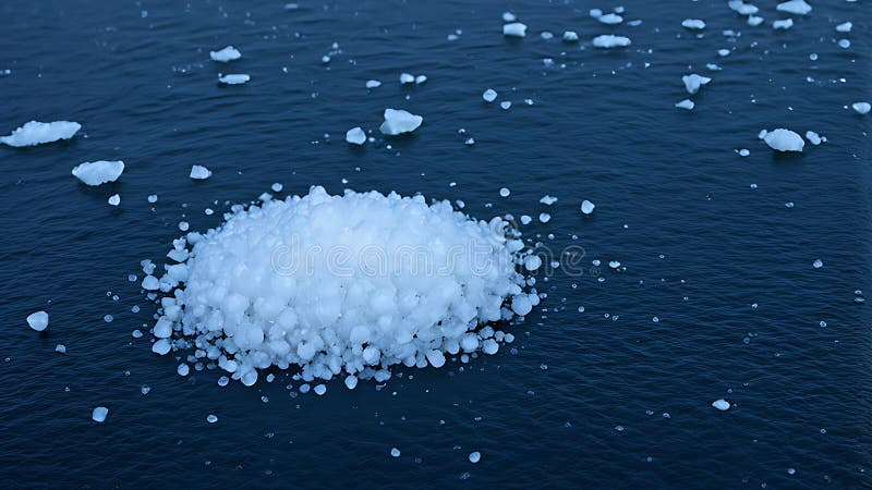 Dopo la grandine grandi blocchi di ghiaccio e una pila di neve giacciono sull'asfalto. vista dall'alto. concetto di protezione amb royalty illustrazione gratis