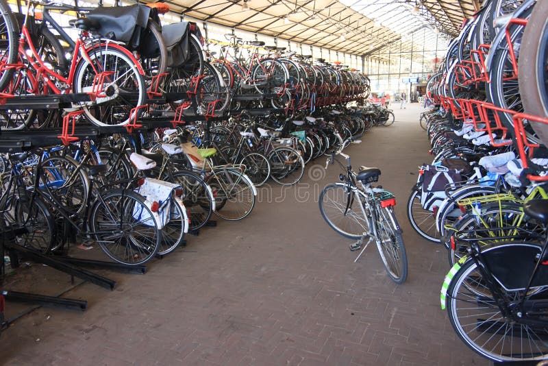 City two-storied, level parking for bicycles in Den Haag HS Central Station, Holland. City two-storied, level parking for bicycles in Den Haag HS Central Station, Holland