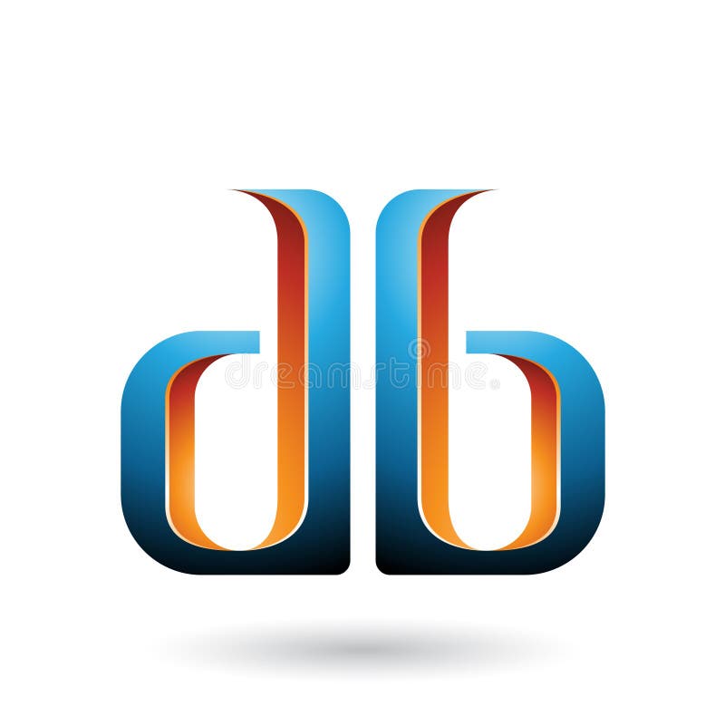 Doppie lettere parteggiate arancio e blu di B e di D isolate su un fondo bianco illustrazione di stock