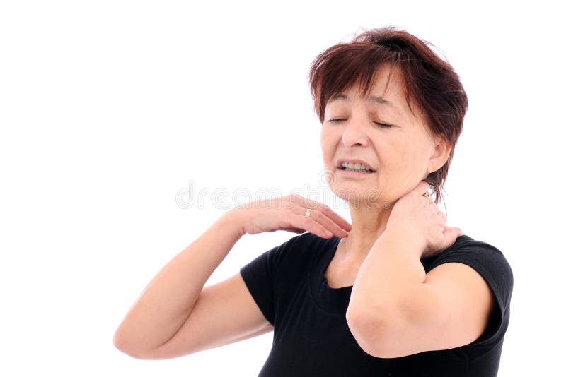 Pessoa idosa com dor no pescoço imagem de stock