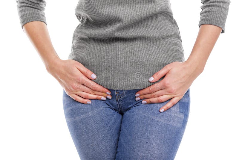 Pain in the groin. Female silhouette on white background. Pain in the groin. Female silhouette on white background.