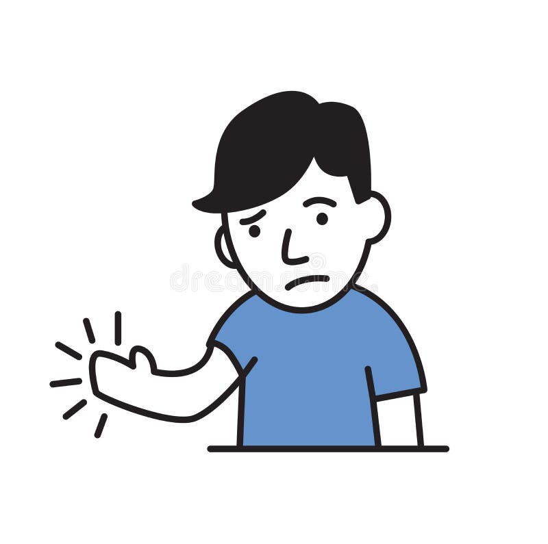Dor ou dormência do sentimento do homem novo em sua mão Ícone simples do estilo Ilustração lisa do vetor Isolado no branco ilustração do vetor Dor ou dormência do sentimento do homem novo em sua mão Ícone simples do estilo Ilustração lisa do vetor Isolado no branco ilustração do vetor