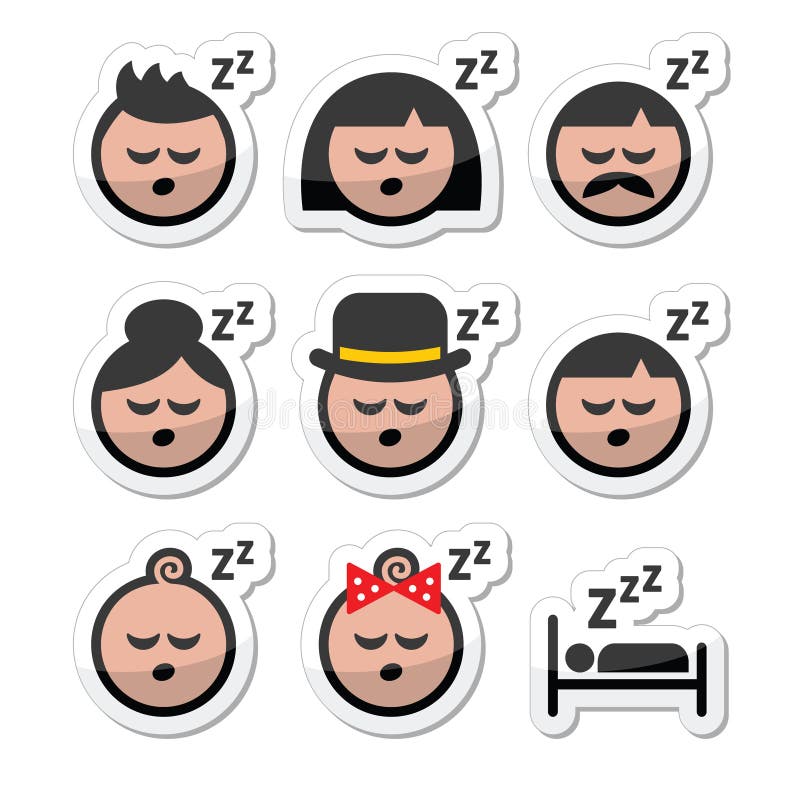 Vector icons set of sleeping people isolated on white. Vector icons set of sleeping people isolated on white