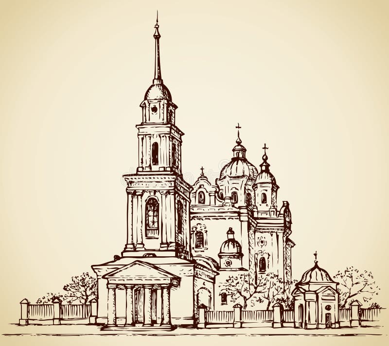 Dormition Cathedral, Poltava, Ukraine. Vector sketch vector illustration Dormition Cathedral, Poltava, Ukraine. Vector sketch vector illustration