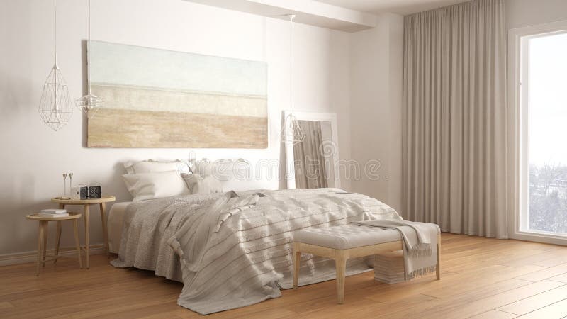 Dormitorio clásico, estilo moderno escandinavo, interio minimalistic ilustración del vector Dormitorio clásico, estilo moderno escandinavo, interio minimalistic ilustración del vector