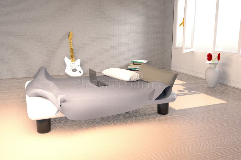 Dormitorio con una cama sin hacer libre illustration Dormitorio con una cama sin hacer libre illustration