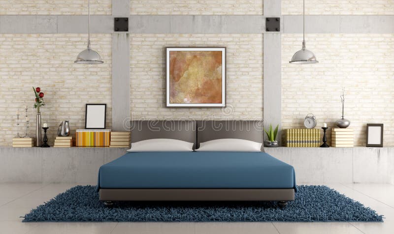 Dormitorio contemporáneo en un desván stock de ilustración Dormitorio contemporáneo en un desván stock de ilustración