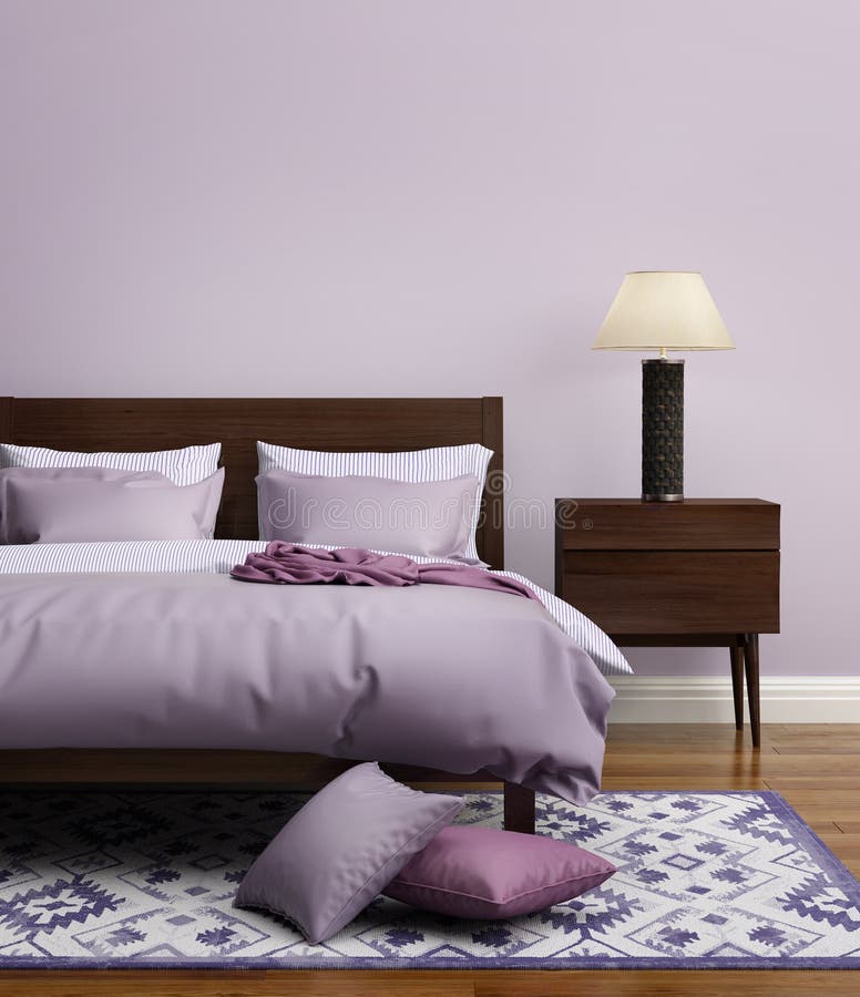 Dormitorio de lujo purpúreo claro elegante contemporáneo imagen de archivo libre de regalías Dormitorio de lujo purpúreo claro elegante contemporáneo imagen de archivo libre de regalías