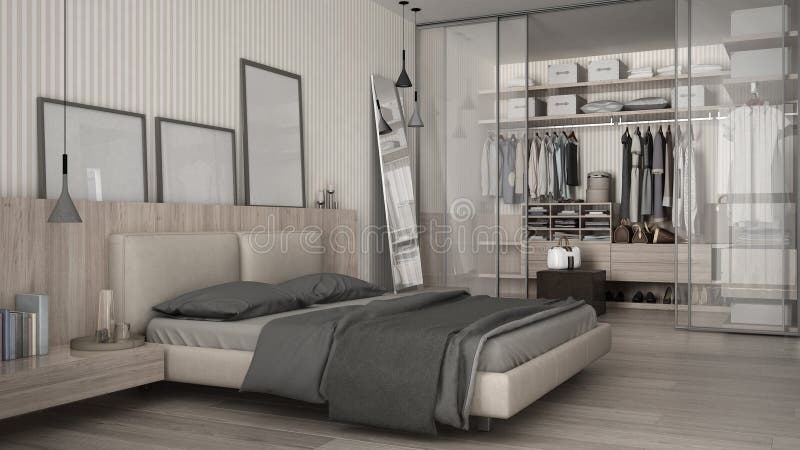 Dormitorio mínimo clásico con el vestidor