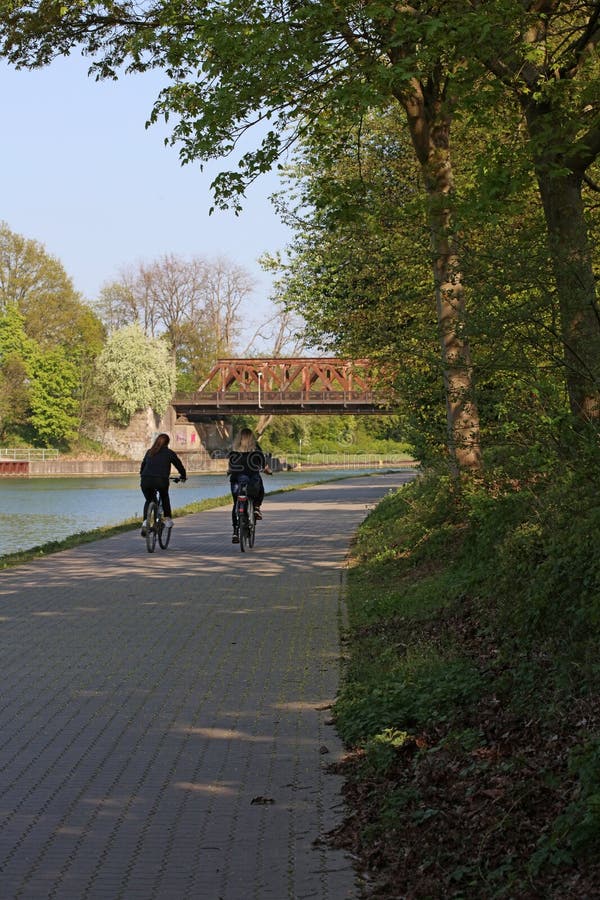 Dorsten, Germany, 1 May Lippe River Sides with Peoples Activity