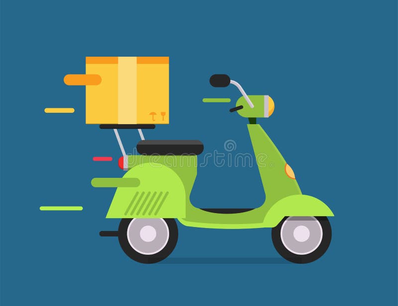 Doręczeniowy wektoru transportu moto roweru motocyklu pudełko royalty ilustracja Doręczeniowy wektoru transportu moto roweru motocyklu pudełko royalty ilustracja