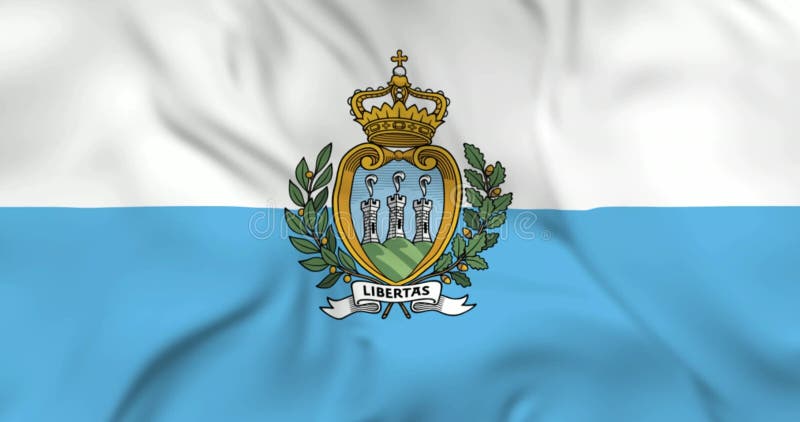 Dos aviones voladores y una bandera ondulante de San Marino en segundo plano. Animación 3d con bucle en resolución 4k libre illustration