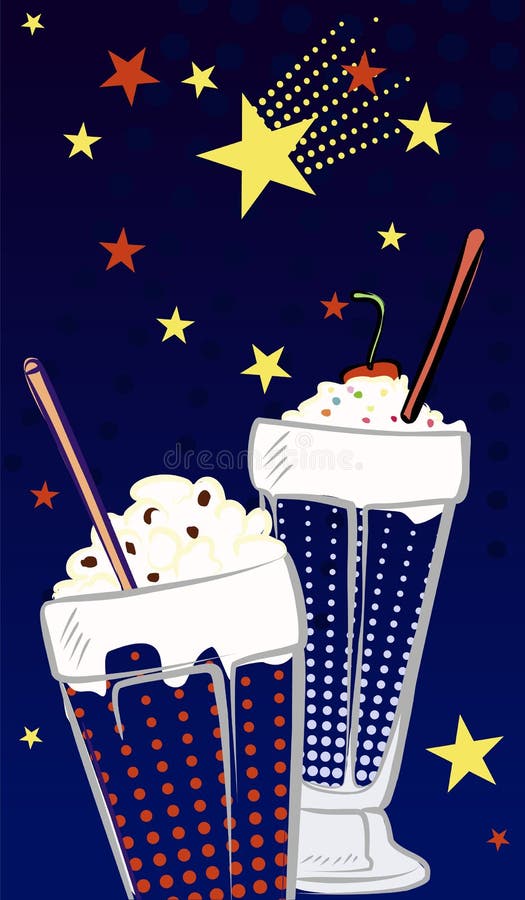 Dos batidos de leche en un fondo azul marino ilustración del vector Dos batidos de leche en un fondo azul marino ilustración del vector