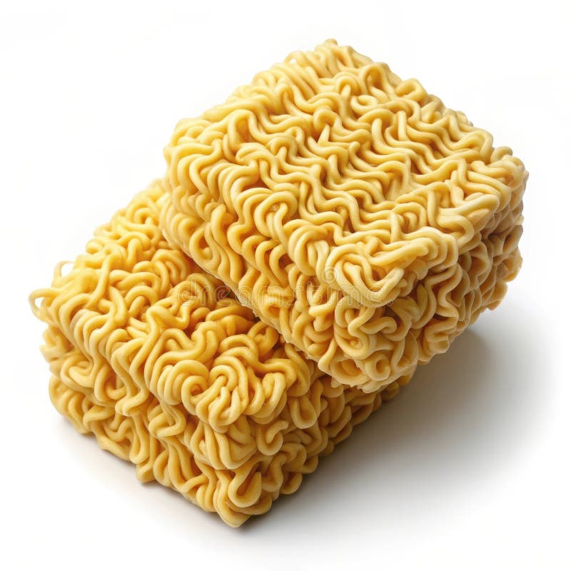 Dos Bloques De Fideos De Ramen Incocidos Sin Cocinar En Un Fondo Blanco Listo Para Cocinar stock de ilustración