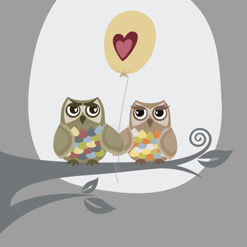 Dos buhos y globos del amor stock de ilustración Dos buhos y globos del amor stock de ilustración