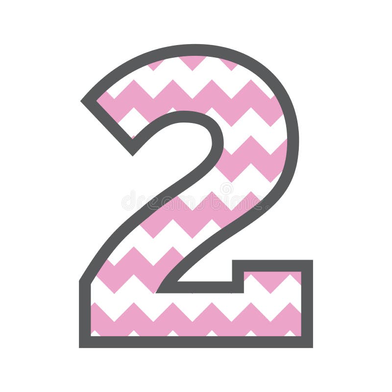 2 Dos Chevron Número con un color rosa y blanco y borde gris ilustración del vector