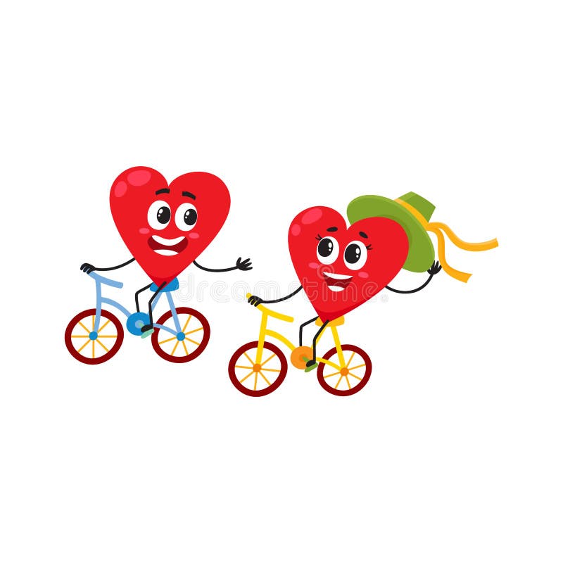 Dos corazones que completan un ciclo junto, bicicletas que montan, pares en concepto del amor ilustración del vector Dos corazones que completan un ciclo junto, bicicletas que montan, pares en concepto del amor ilustración del vector
