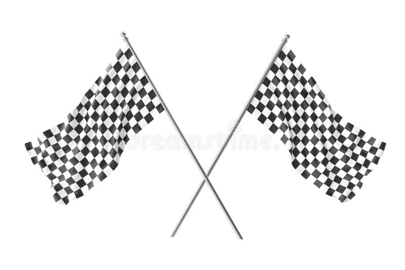 Dos cruzaron las banderas a cuadros de la raza, bandera a cuadros de acabado, representación 3d aislada en blanco stock de ilustración Dos cruzaron las banderas a cuadros de la raza, bandera a cuadros de acabado, representación 3d aislada en blanco stock de ilustración