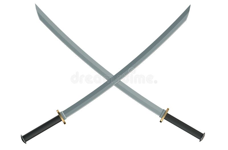 Dos cruzaron las espadas japonesas del katana del samurai foto de archivo libre de regalías Dos cruzaron las espadas japonesas del katana del samurai foto de archivo libre de regalías