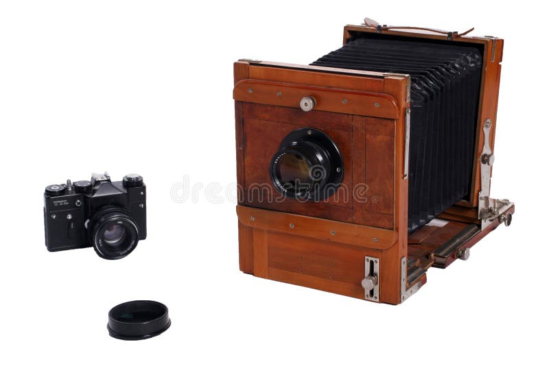 Two Vintage photo cameras and cover. Two Vintage photo cameras and cover