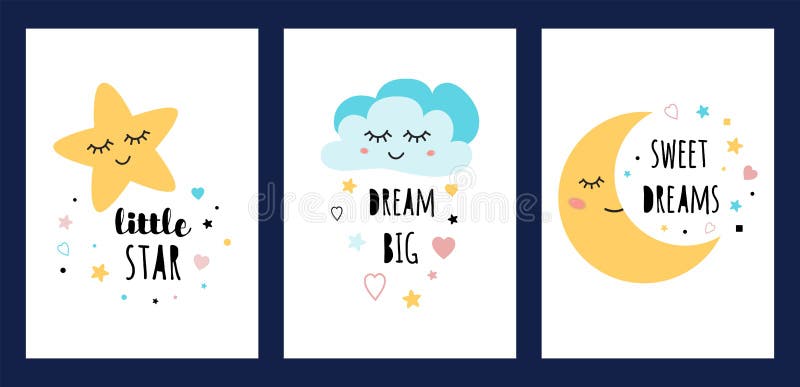 Dos deams doces grandes ideais engraçados do texto dos cartazes da coleção do caráter do sono do grupo de cartão do sono da lua d ilustração do vetor Dos deams doces grandes ideais engraçados do texto dos cartazes da coleção do caráter do sono do grupo de cartão do sono da lua d ilustração do vetor