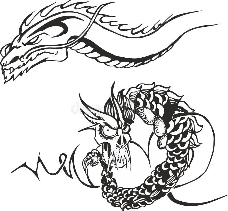 Dos dragones potentes para las plantillas del tatuaje ilustración del vector Dos dragones potentes para las plantillas del tatuaje ilustración del vector