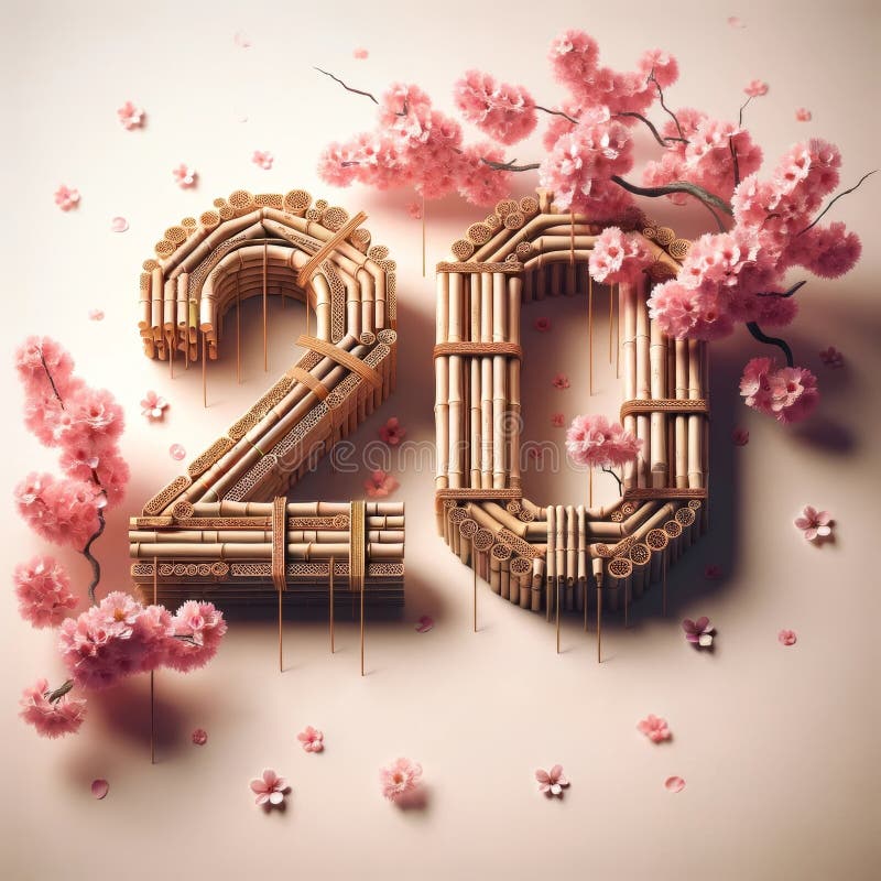 Dos décadas de diseño del 20 aniversario de bambú de belleza ilustración del vector