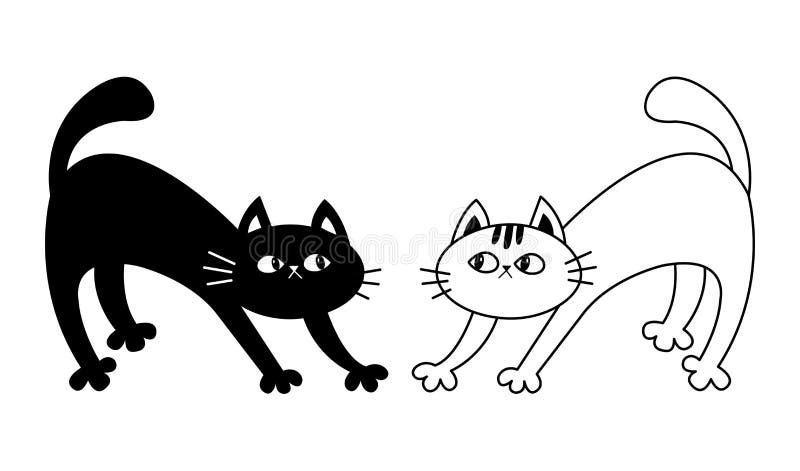 Dos Effraye De Voute De Chat Ensemble De Chaton Croquis Lineaire De Griffonnage Silhouette Noire De Decoupe Caractere Drole Migno Illustration De Vecteur Illustration Du Forme Visage