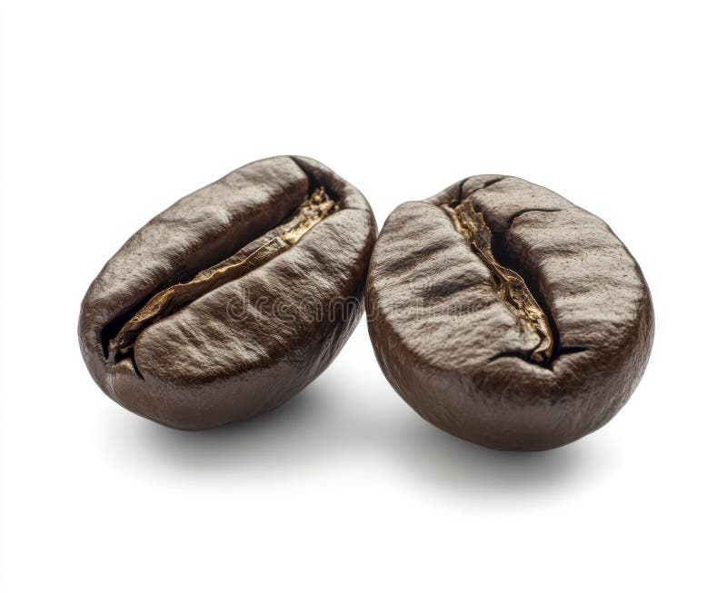 Dos granos de café tostado de color marrón oscuro con fondo blanco ilustración del vector