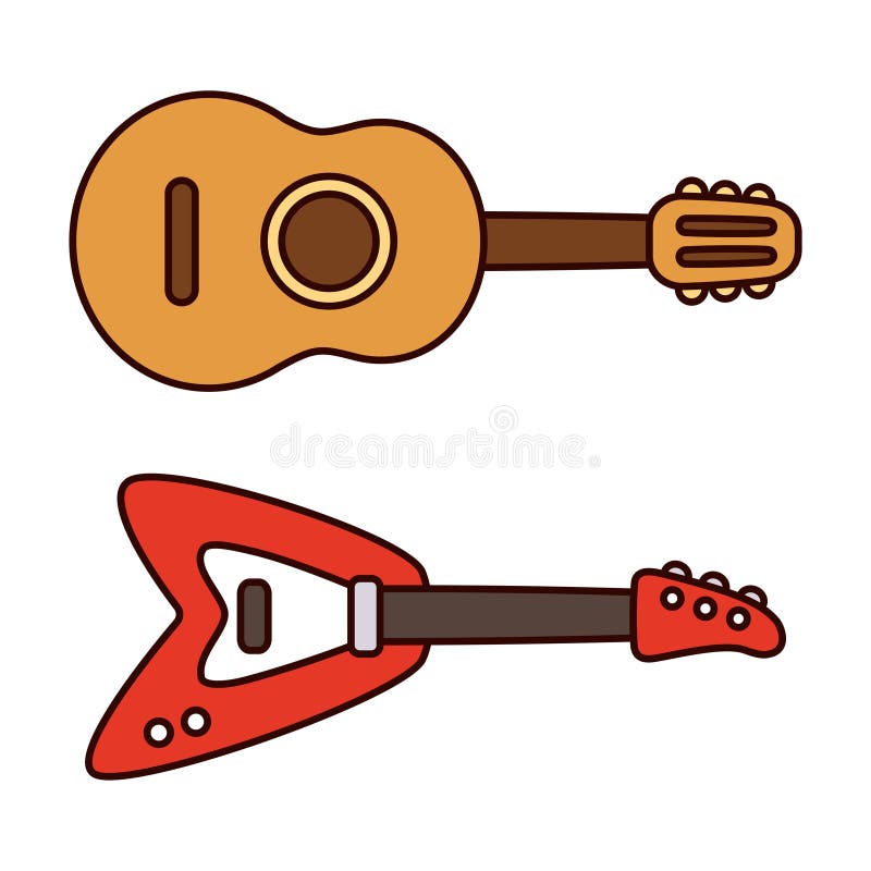 Dos Guitarras De Dibujos Animados Ilustración del Vector - Ilustración de  jazz, conjunto: 172014219