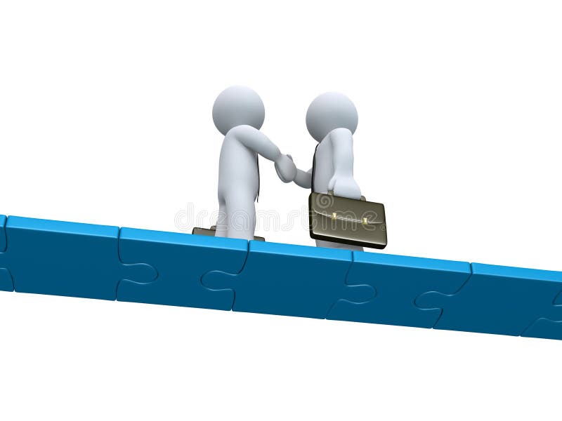 Dos hombres de negocios hacen un trato en un puente del rompecabezas ilustración del vector Dos hombres de negocios hacen un trato en un puente del rompecabezas ilustración del vector