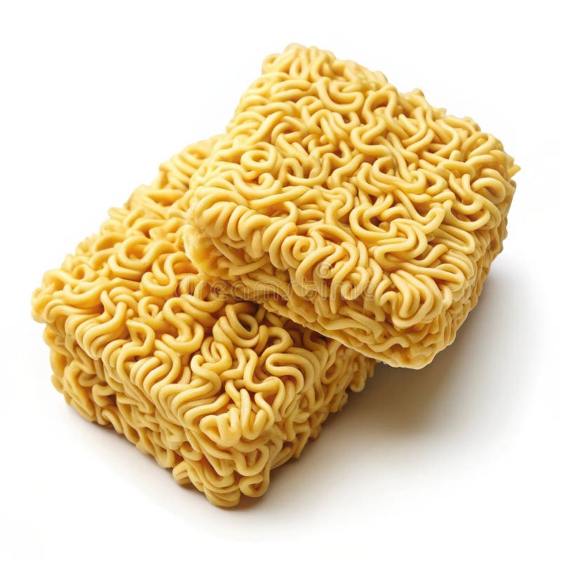 Dos Ladrillos De Fideos Instantáneos Secos En Un Fondo Blanco Preparados Para Cocinar libre illustration