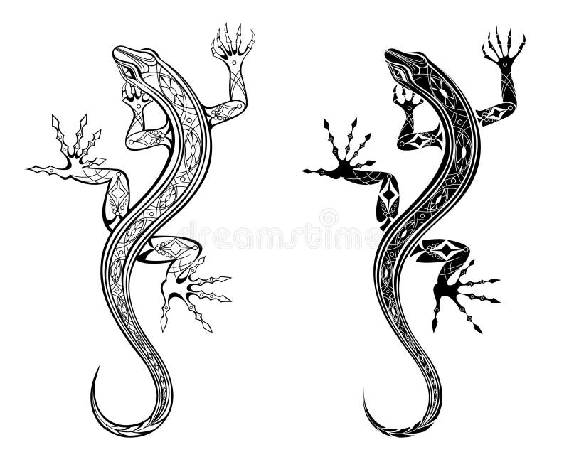 Dos lagartos en el tatuaje blanco del fondo ilustración del vector Dos lagartos en el tatuaje blanco del fondo ilustración del vector