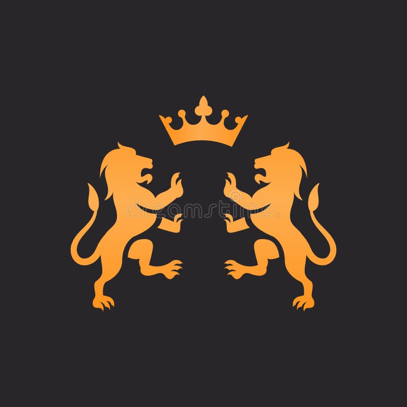 Dos Leones Con El Diseño Del Logo Vectorial De La Corona Aislado En Fondo  Negro Stock de ilustración - Ilustración de blindaje, aislado: 166694693