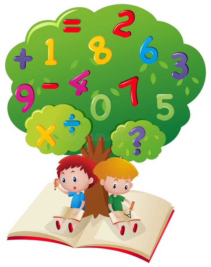 Dos muchachos que estudian matemáticas debajo de árbol libre illustration Dos muchachos que estudian matemáticas debajo de árbol libre illustration