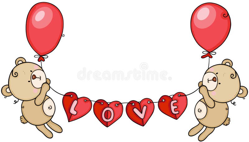 Osos De Peluche Lindos Y Globo En Forma De Corazón Stock de ilustración - Ilustración de corazón, peluche: 134139844