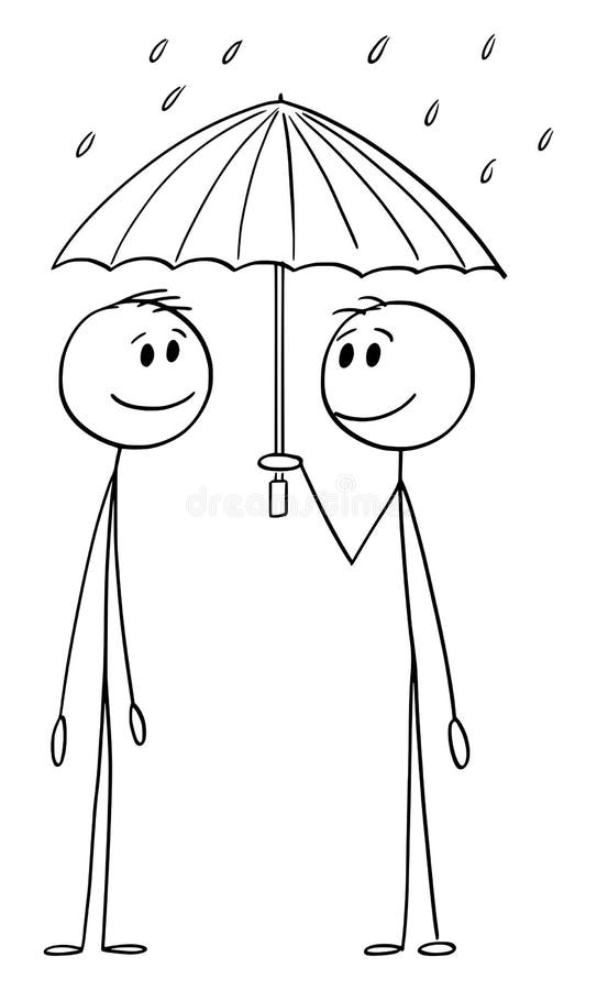 Dos Personas Compartiendo Protección De Paraguas En La Ilustración De Stick  De Dibujos Animados De Vectores De Lluvia Ilustración del Vector -  Ilustración de mano, lloviendo: 244904753