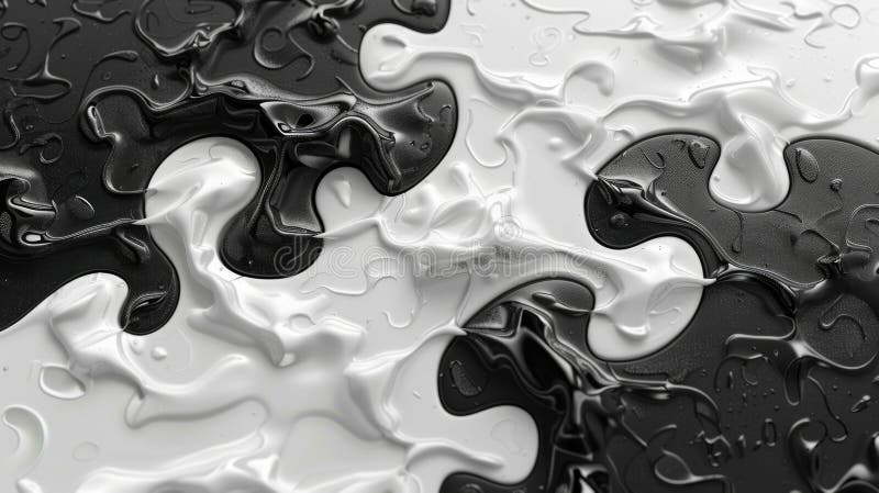 Dos piezas de rompecabezas interconectadas una de negro y una de blanco para crear una imagen completa que represente. Dos piezas de rompecabezas interconectadas una de negro y otra blanca para crear una imagen completa que represente la fusión de dos energías opuestas. generado por ai