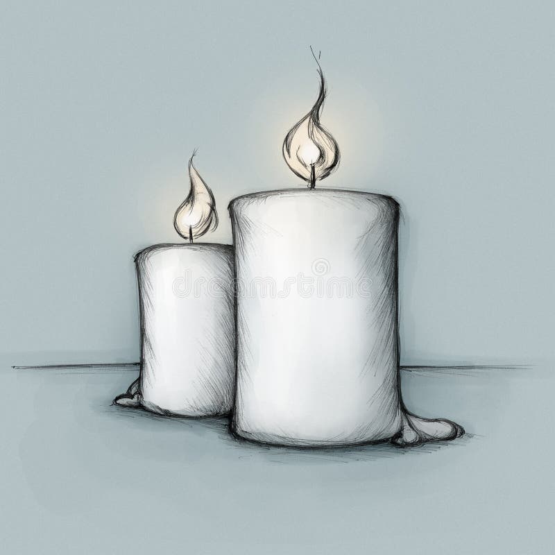 Illustration of two burning candles on a grey background. Illustration of two burning candles on a grey background