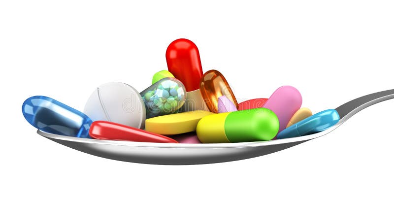 Dose delle pillole variopinte in cucchiaio illustrazione di stock
