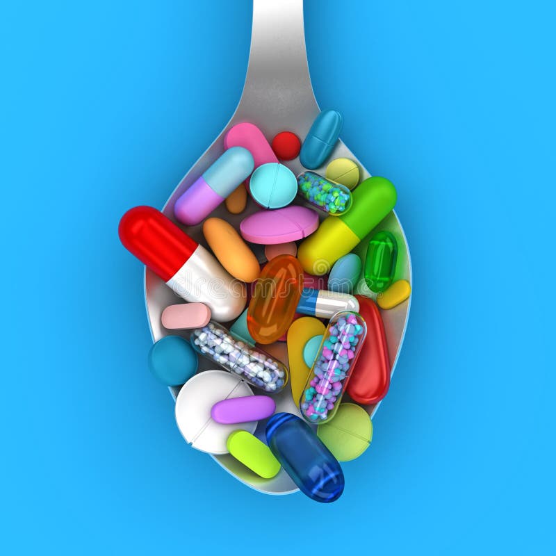 Dosis kleurrijke pillen in lepel