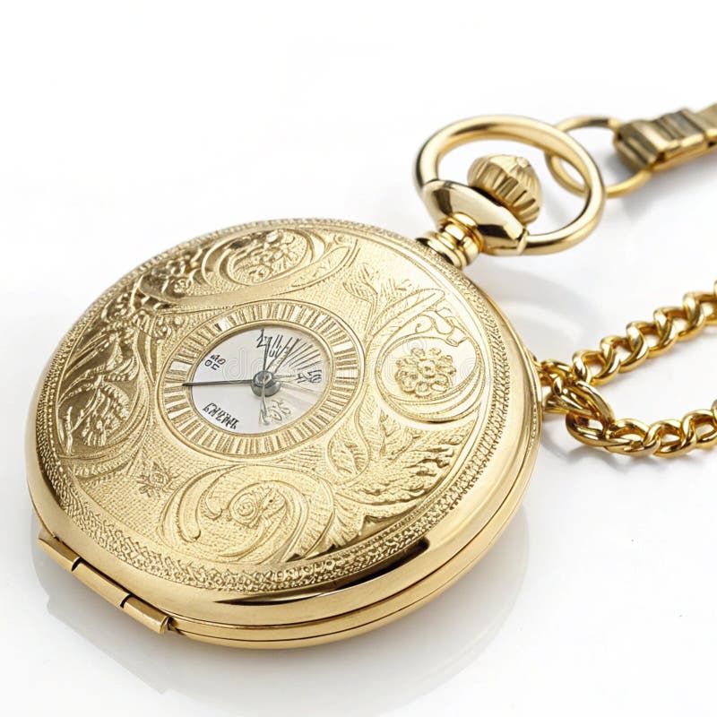 Doskonały Gold Pocket Watch izolowany na białym tle ilustracji