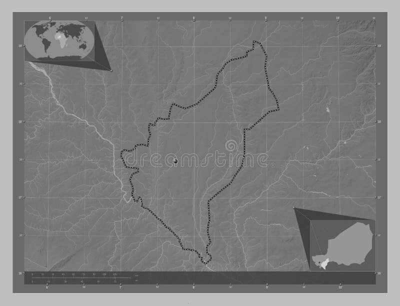 Dosso, Niger. Grayscale. Capital vector illustration